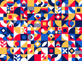 Poster - Bauhaus pattern, geometric background or modern vector abstract retro poster. Bauhaus pattern of circle, triangle or square simple art shapes, vintage minimal Bauhaus Swiss style geometry tile pattern