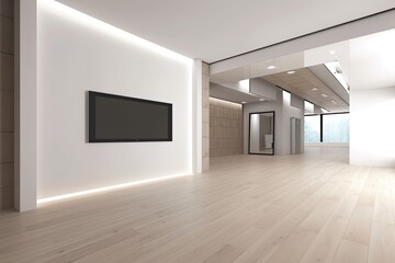 Poster - Laminate flooring and an LCD wall in a gallery. Generative AI