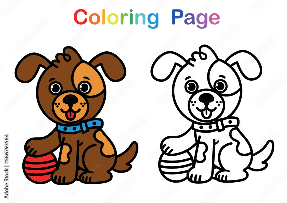 Cartoon Dog Character Colouring Page. Vector illustration. Stock Vector ...