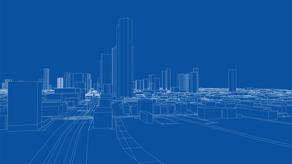 Poster - Outline city concept vector. Wire-frame style
