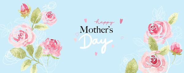 Wall Mural - Happy mother’s day background with water color flower arrangement 