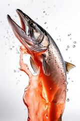 Wall Mural - Salmon jumping up from water. Generative AI.