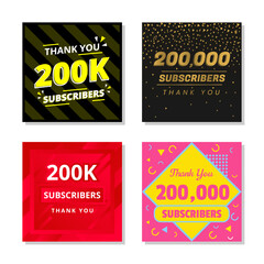 Wall Mural - Thank you 200k subscribers set template vector. 200000 subscribers. 200k subscribers colorful design vector. thank you two hundred thousand subscribers