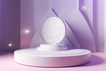 Poster - minimalistic white sculpture on a matching pedestal. Generative AI