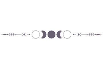 Sticker - Moon Phases with celestial border isolated on white background. Mystic esoteric symbol with moon and border. Astrology cycle eclipse. Vector design element.