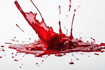 Poster - red liquid splashing on a white surface. Generative AI