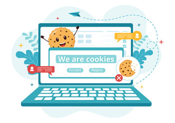 Wall Mural - Internet Cookies Technology Illustration with Track Cookie Record of Browsing a Website in Flat Cartoon Hand Drawn Landing Page Templates