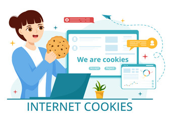 Wall Mural - Internet Cookies Technology Illustration with Track Cookie Record of Browsing a Website in Flat Cartoon Hand Drawn Landing Page Templates