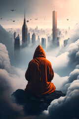 Wall Mural - Monk Meditation  Generate Ai