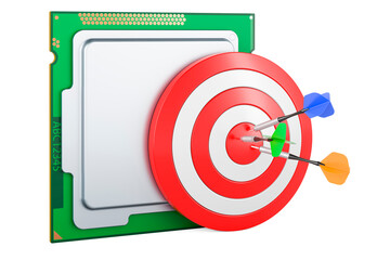 Poster - CPU with target and arrows. 3D rendering