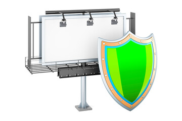 Poster - Empty outdoor advertising billboard with shield. 3D rendering