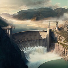 Wall Mural - A huge dam, holding back the pressure of rivers, created with generative ai