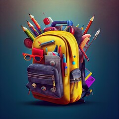 Wall Mural - A school backpack with school supplies sticking out of it, created with generative ai