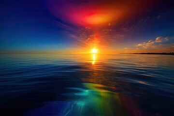 Poster - vibrant sunset over the ocean with a colorful sky. Generative AI