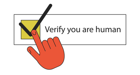 Poster - human verification line concept vector spot illustration. editable 2d flat colour cartoon hand on wh
