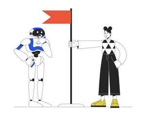 Poster - ai bot training line concept vector spot illustration. editable 2d flat colour cartoon characters on