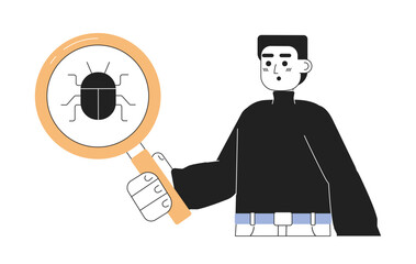 Poster - scanning system for viruses line concept vector spot illustration. editable 2d flat cartoon characte