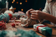 © Masson - Close-up view as woman wrapping Christmas gift, created with Generative AI Technology