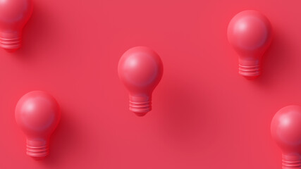 Wall Mural - Red light bulb and red background 3D rendering