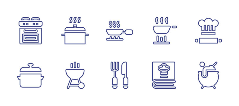 cooking line icon set. editable stroke. vector illustration. containing cooking stove, pot, frying p
