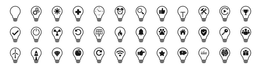 Poster - Lamp icons set. Idea lamp icon collection. Flat style - stock vector