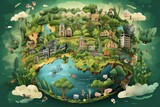 Fototapeta Pokój dzieciecy - Illustration of Cityscape and Forest on Earth Day with Children Playing