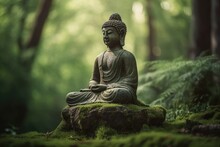 Statue Of Buddha In The Green Forest - Mindfull And Inspiring
