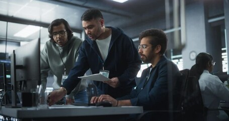 Poster - Team of Three Multiethnic Diverse Software Developers Talk, Discuss and Collaborate on an AI Project. Empowered Young Indian Specialists Work on Digital E-Commerce Startup Business