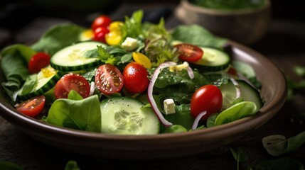 Wall Mural - Bowl of a healthy meal. Salad reens vegetables. Vegan food generative ai