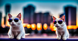 Fototapeta Kuchnia - Two cats with glasses, funny composition.Generative AI