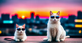 Fototapeta Kuchnia - Two cats with glasses, funny composition.Generative AI