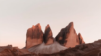 Wall Mural - minimalism nature abstract background of rock mountain peak, evening sunlight dye mountain into pink hue, Generative Ai