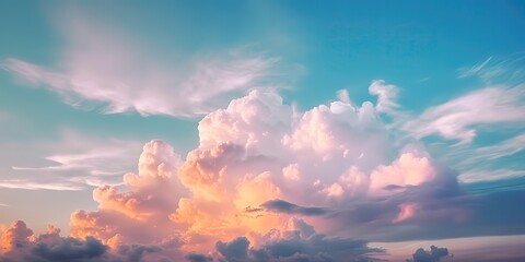 Poster - Summer landscape of colorful cloudy sky at sunset.Colorful summer template. Concept of recreation. Generative AI