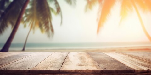 Poster - Summer landscape background with palm tree and sea.Colorful summer template. Concept of recreation. Generative AI