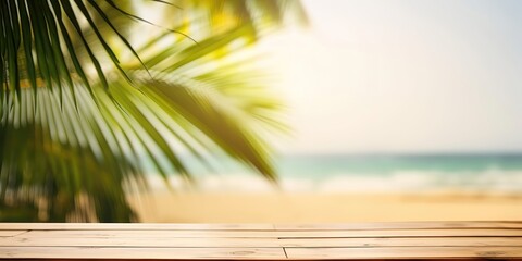 Poster - Summer landscape background with palm tree and sea.Colorful summer template. Concept of recreation. Generative AI
