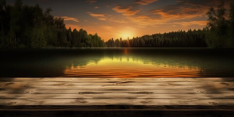 Wall Mural - Sunset on the river in the middle of the forest.Colorful summer template. Concept of recreation. Generative AI