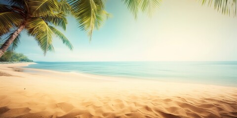Poster - Summer landscape of a sunny day on the beach with waves from the sea.Colorful summer template. Concept of recreation. Generative AI