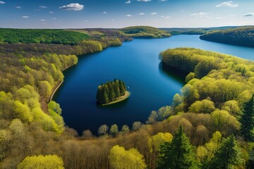 Poster - Spring landscape with a lake.The beauty of nature. Generative AI