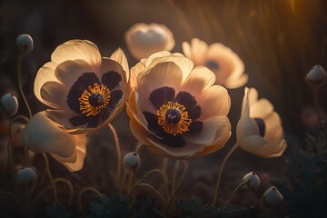 Wall Mural - Spring flowers beige anemone.The beauty of nature. Generative AI