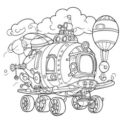 Sticker - vehicle, Black and white coloring pages for kids, simple lines, cartoon style, happy, cute, funny, many things in the world.