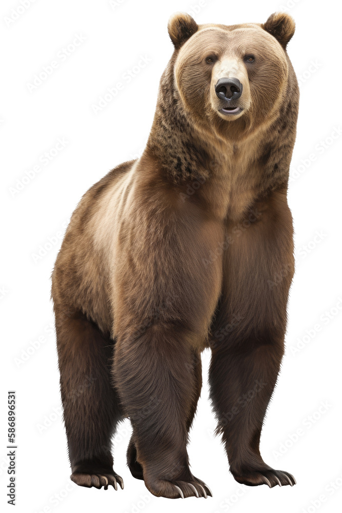 an isolated Grizzly Bear frontal view, strong and inquisitive, wildlife ...