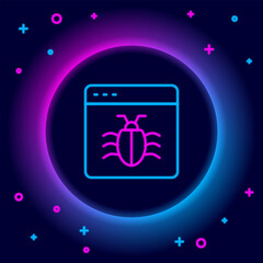 Glowing neon line System bug concept icon isolated on black background. Code bug concept. Bug in the system. Bug searching. Colorful outline concept. Vector
