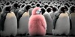 Difference concept showing by extraordinary penguin standing out of the crowd. superlative generative AI image.