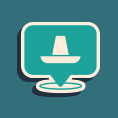 Poster - Green Traditional mexican sombrero hat icon isolated on green background. Long shadow style. Vector