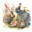 A family of watercolor rabbits Generative Ai