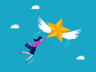 Wall Mural - Freedom and success. Businesswoman fly with the stars. business concept vector illustration