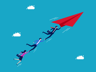 Leadership freedom. Businessman employees fly with paper planes. business and investment concept vector