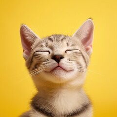 Wall Mural - Portrait of Cute happy cat smiling, on yellow background