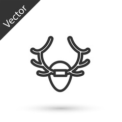 Canvas Print - Grey line Deer antlers on shield icon isolated on white background. Hunting trophy on wall. Vector