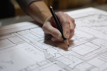 Poster - Hand draw architectural plan. Home construction. Generate Ai